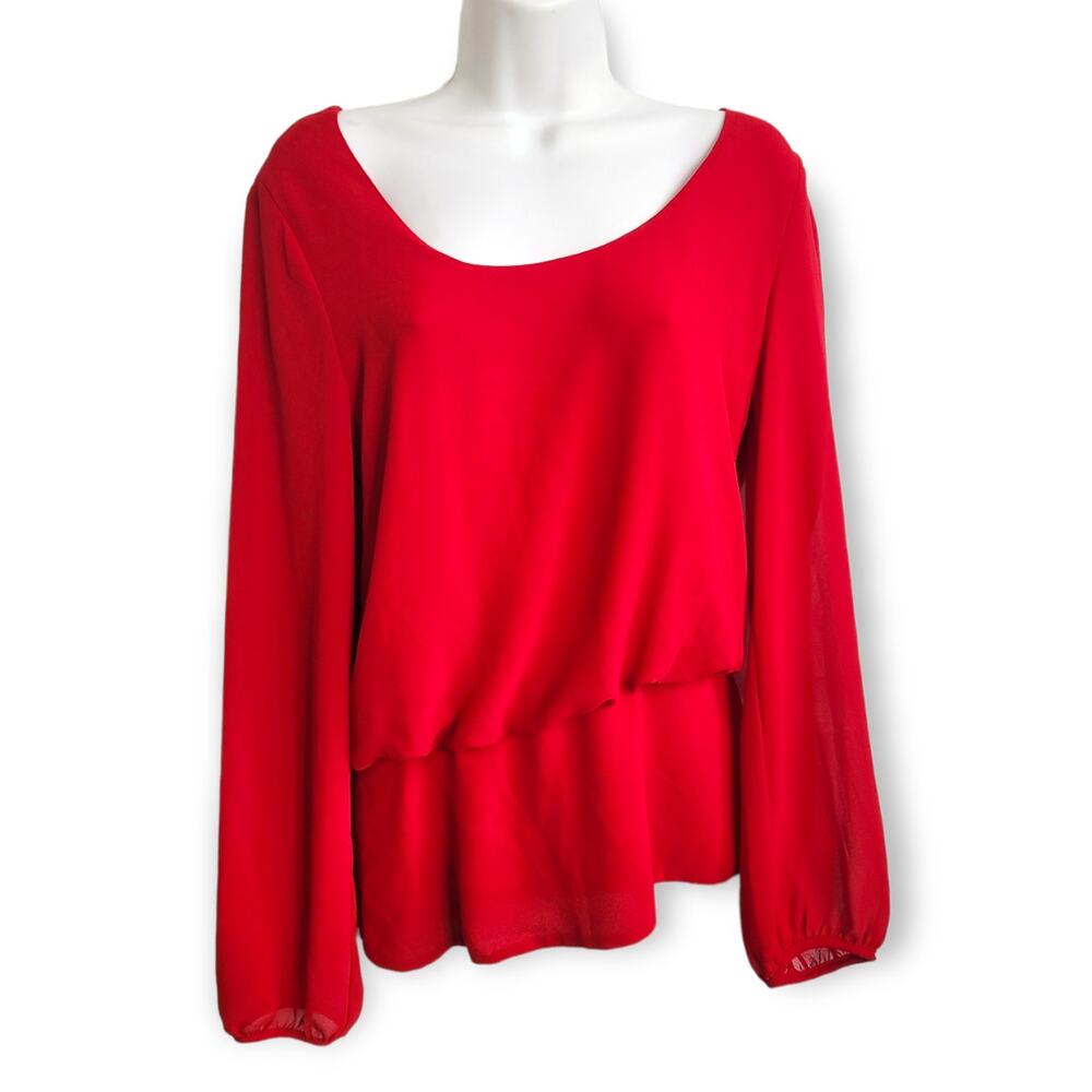 NWT Naked Zebra Red Scoop Neck Long Sleeve Formal Top Size Medium